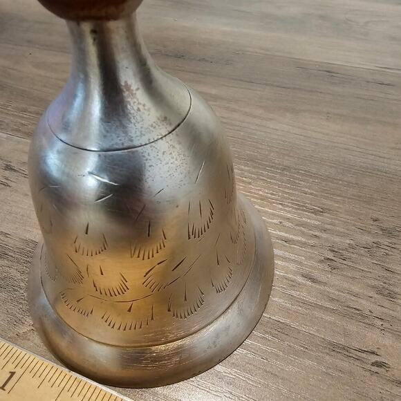 Vintage Brass Wood Hand Bell Etched Feather MCM Classic Collectible India 8.5" - Picture 12 of 12